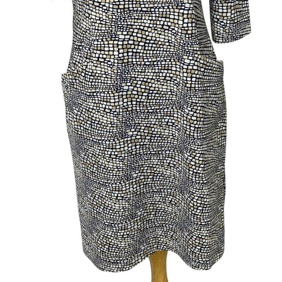 J. McLaughlin Catalyst Sheath Dress Navy Brown Pockets Catalina Cloth EUC Size S - Picture 3 of 11